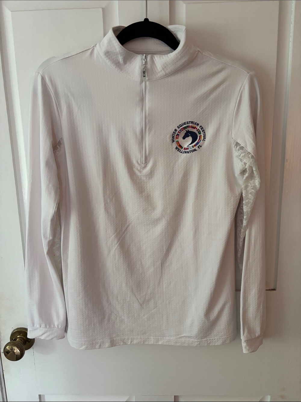 White Half-Zip Equestrian Pullover with Logo